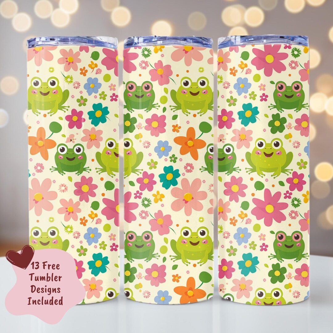 Cute Frog & Flowers Tumbler Wrap PNG, Kawaii Frog Seamless Wrap, 20oz ...