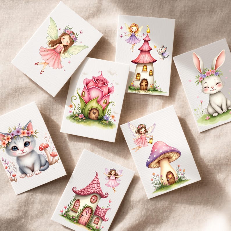Whimsical Fairy Clipart PNG Bundle, Watercolor Fairy Garden Clipart ...