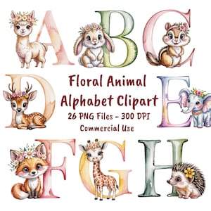 Woodland Animal Alphabet Clipart Bundle, Watercolor ABC Letters PNG, Boho Nursery Animal Digital Download, Commercial Use