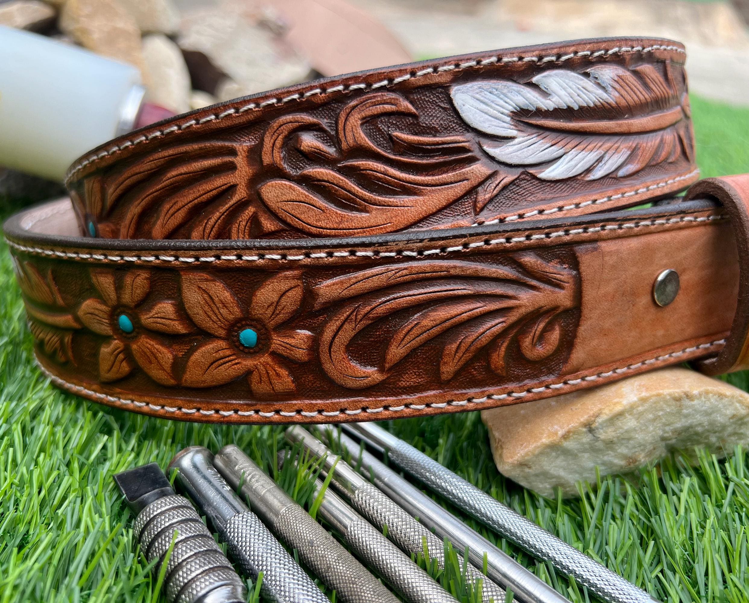 Western Belt with Feather Detail Antique Buckle Unisex Cowgirl Cowboy Rodeo Western Feather Belt - Etsy main image 2