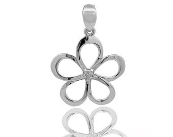 Plumeria Pendant - 12mm - 925 Sterling Silver Necklace - Hawaiian Jewelry