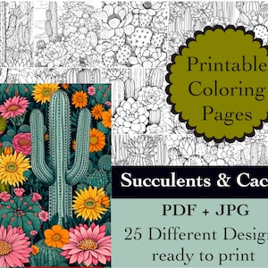 Succulents & Cactus Coloring Book: 20 Printable Pages (Digital Download)
