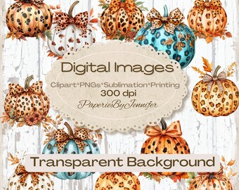 Cheetah Pumpkin Clipart: Watercolor Leopard Print (Digital Download)
