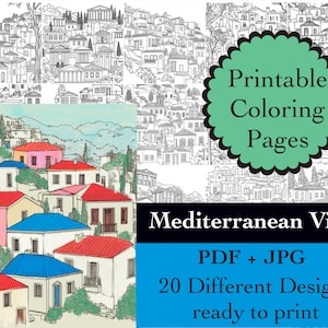 Mediterranean Villa Coloring Book: 20 Printable Travel Pages (Digital Download)