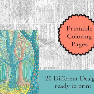 Waldbäume Malbuch: 20 Natur Line Art Seiten (Digitaler Download)