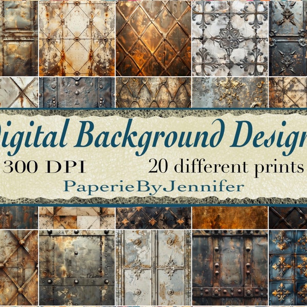 Rustic Tin Background 20 Designs Instant Download Metallic Tin Background Printable Ephemera Scrapbook Papers Vintage Metal Tile Backgrounds