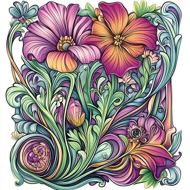 Art Nouveau Flower Tiles Coloring Book: 20 Printable Pages