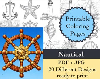 Nautical Coloring Book - 20 Pages - Instant Download - Oceanic Printable Papers