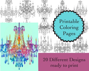 Chandelier Coloring Book: 20 Printable Designs (Digital Download)