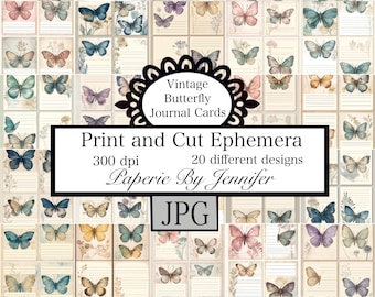 Vintage Butterfly Journal Cards: Distressed Ephemera Designs (Digital Download, 20 Sheets)