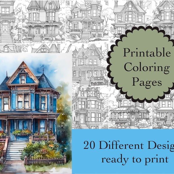 Victorian Houses Coloring Book 20 House Coloring Pages Instant Download Victorian Homes Printable Papers Old Homes Line Art Images