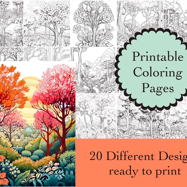 Trees Coloring Book 20 Forest Coloring Pages Instant Download Trees Printable Papers Nature Line Art Images Trees Images Outdoor Images