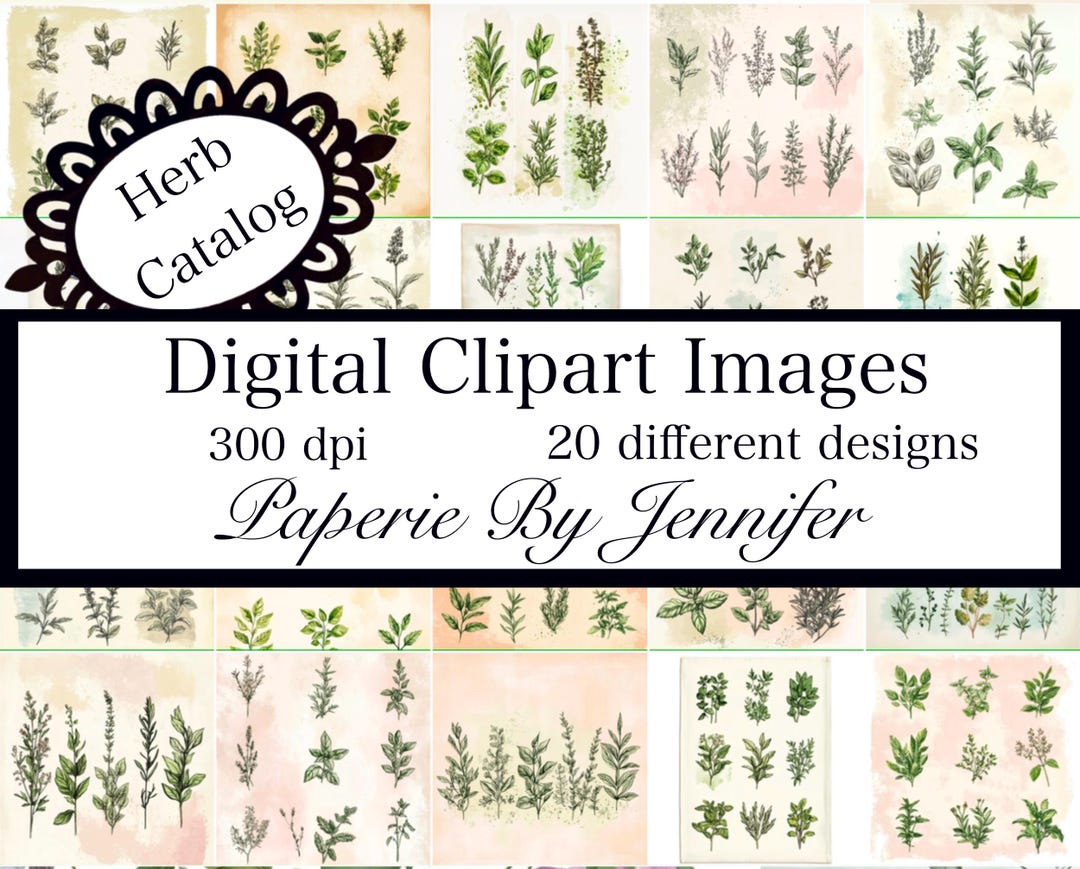 Herb Catalog Backgrounds 20 Designs Vintage Herb Digital Papers Instant