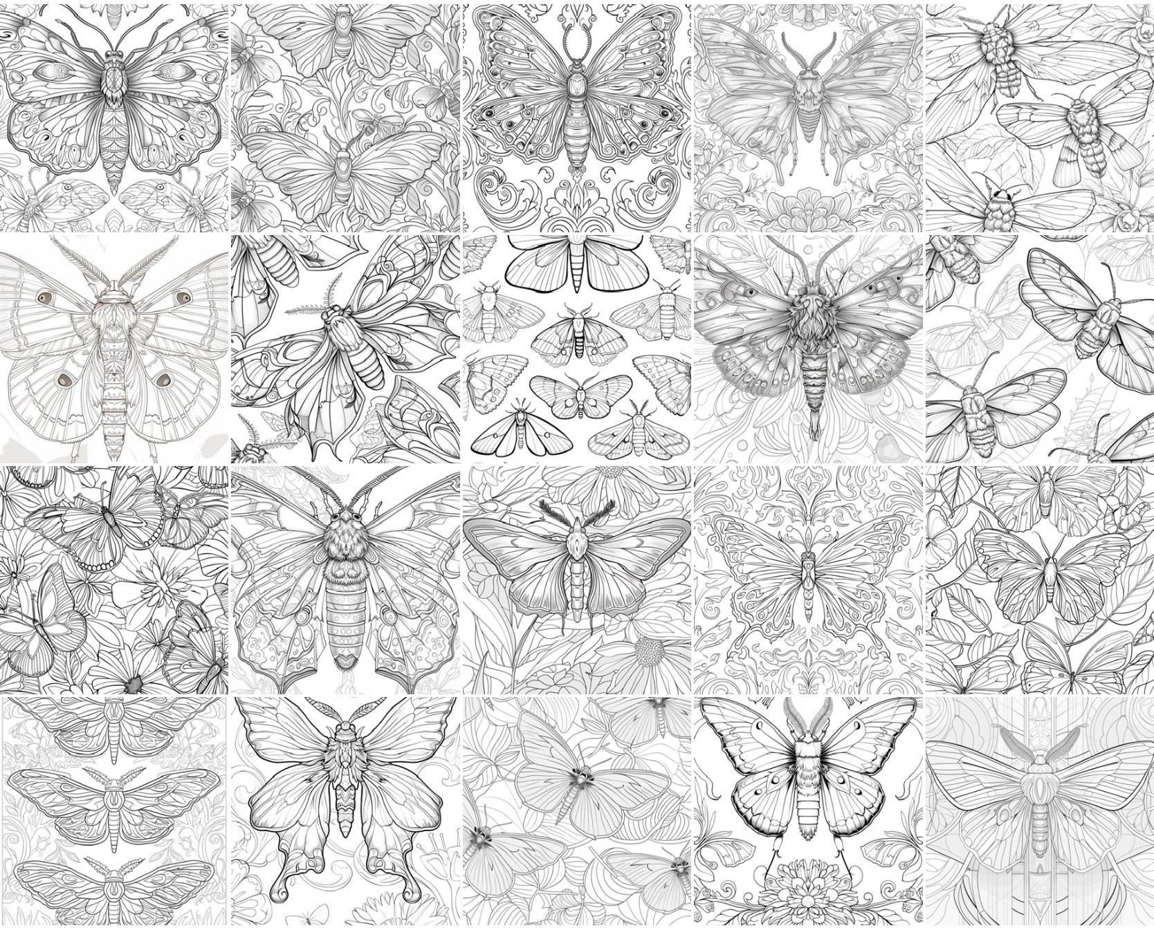 Moth Coloring Book 20 Moth Coloring Pages Instant Download Insect ...