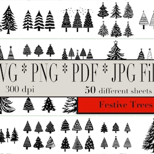 Christmas Tree Line Art Bundle: Holiday Pine Tree Designs (Digital Download)