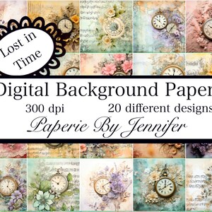 Perdido no Tempo Papéis de Diário Vintage 20 Fundos Download Instantâneo Papéis de Estilo Vintage Floral Tempo Fundo Imprimível Diário de Lixo