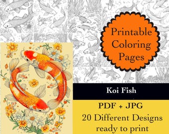 Kleurboek koivissen: 20 afdrukbare vijvervissenontwerpen (digitale download)