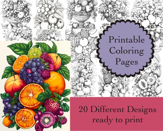 Fruit Coloring Book: 20 Elegant Printable Pages (Instant Download)