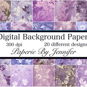 Impressions florales violettes 20 modèles Téléchargement instantané Fond floral violet fleur Papiers de scrapbooking imprimables Modèles sans couture