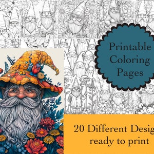 Gnomes Coloring Book: 20 Whimsical Garden Line Art (Digital Download)