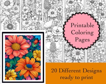 Kleurboek bloemen: 20 bloemmotieven (digitale download)