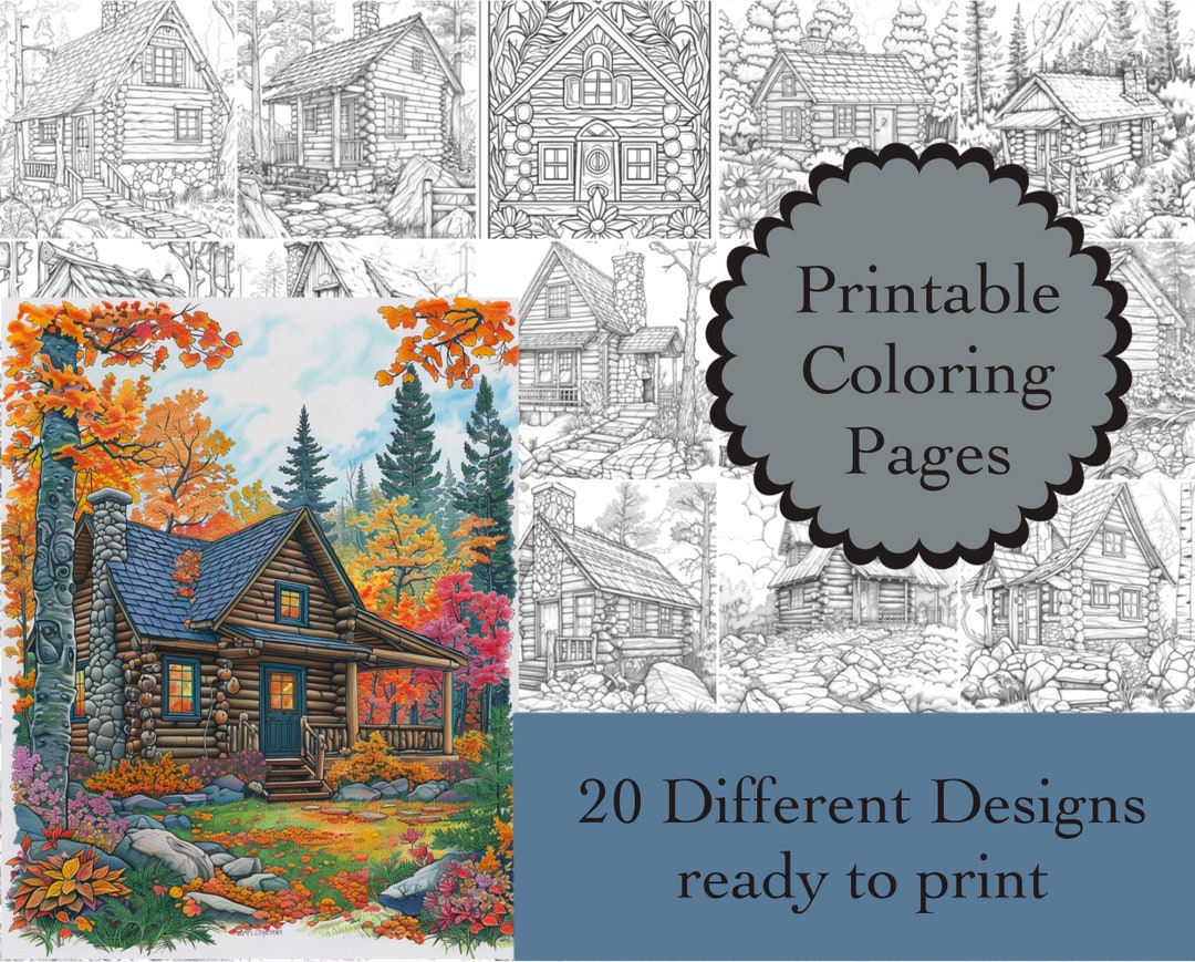 Log Cabin Coloring Book 20 Coloring Pages Instant Download Log Cabin ...