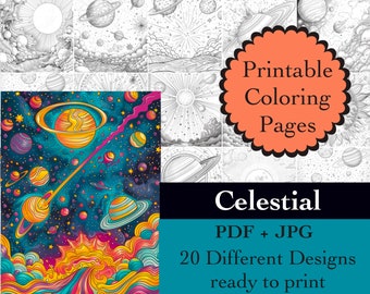 Celestial Coloring Book: 20 Space Scene Pages (Digital Download)