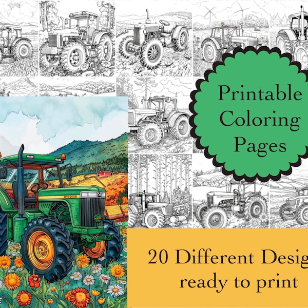 Tractor Coloring Book 20 Tractor Coloring Pages Instant Download Tractor Printable Papers Tractor Line Art Images Stress Relief Coloring