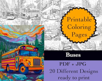 Bus Coloring Book: 20 Printable Transportation Pages (JPG, PDF)
