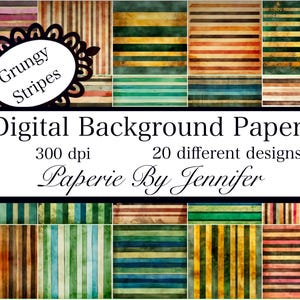 Grungy Stripes Backgrounds 20 Designs Instant Download Striped Card Background Printable Scrapbook Junk Journal Papers