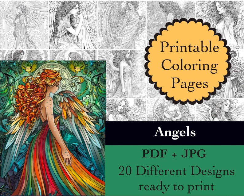 Angels Coloring Book 20 Coloring Pages Instant Download Winged Angels ...
