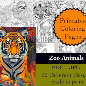 Zoo Animals Coloring Book 20 Zoo Coloring Pages Instant Download Animals Printable Papers Coloring Book Images Line Art Images JPG PDF