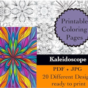 Kaleidoscope Coloring Book 25 Geometric Coloring Pages Instant Download Abstract Printable Papers Coloring Book Images Line Art