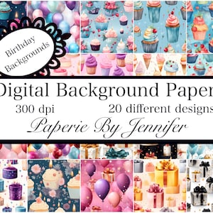 Birthday Scrapbook Paper: Celebration Card Backgrounds (20 Digital Prints)