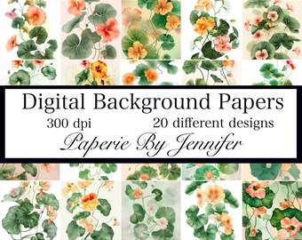 Vintage Nasturtiums Clipart 20 Designs Vintage Nasturtiums  Digital Papers Instant Download Printable Clipart Flowers Junk Journal Paper
