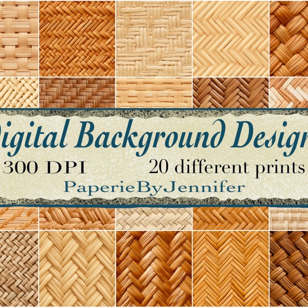 Wicker Backgrounds 20 Designs Instant Download Wicker Card Background Printable Scrapbook Papers Wicker Texture Seamless Patterns