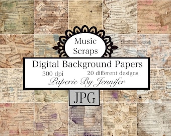 Music Scraps Backgrounds: 20 Printable Scrapbook Papers (Digital Download)