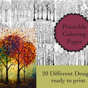 Waldbäume Malbuch: 20 Natur Line Art Seiten (Digitaler Download)