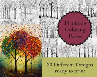 Forest Coloring Book for Adults, Tree & Woodland Coloring Pages, Printable PDF Instant Download