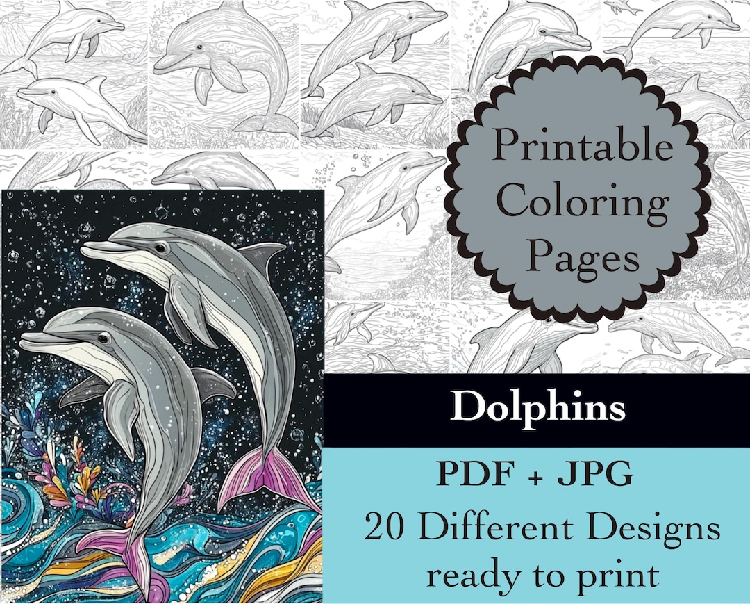 Dolphins Coloring Book 20 Coloring Pages Instant Download Dolphin ...