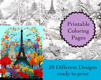 Travel Coloring Book: 20 Destination Printable Pages (Digital Download)