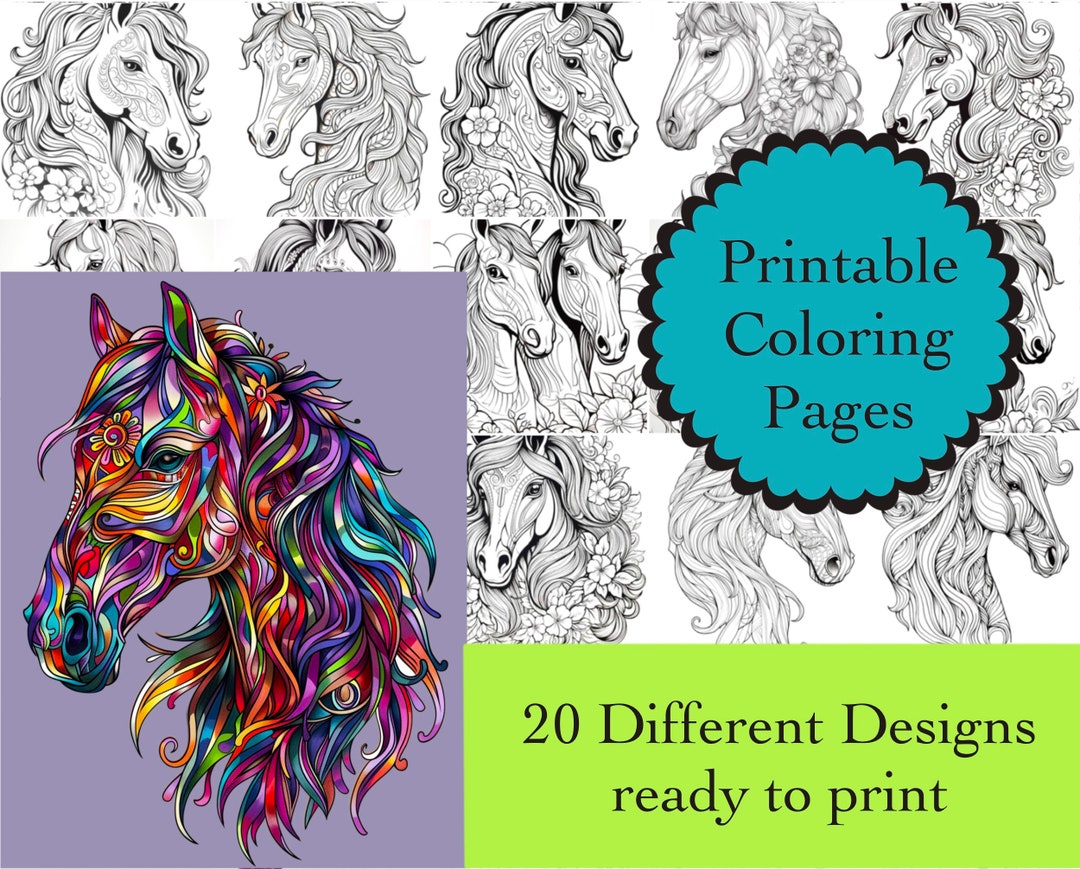 Horses Coloring Book 20 Horse Heads Coloring Pages Instant Download ...