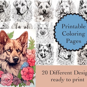 Dog Coloring Book 20 Canine Coloring Pages Instant Download Dog Printable Papers Coloring Book Images Dog Pet Line Art Puppy Images Coloring