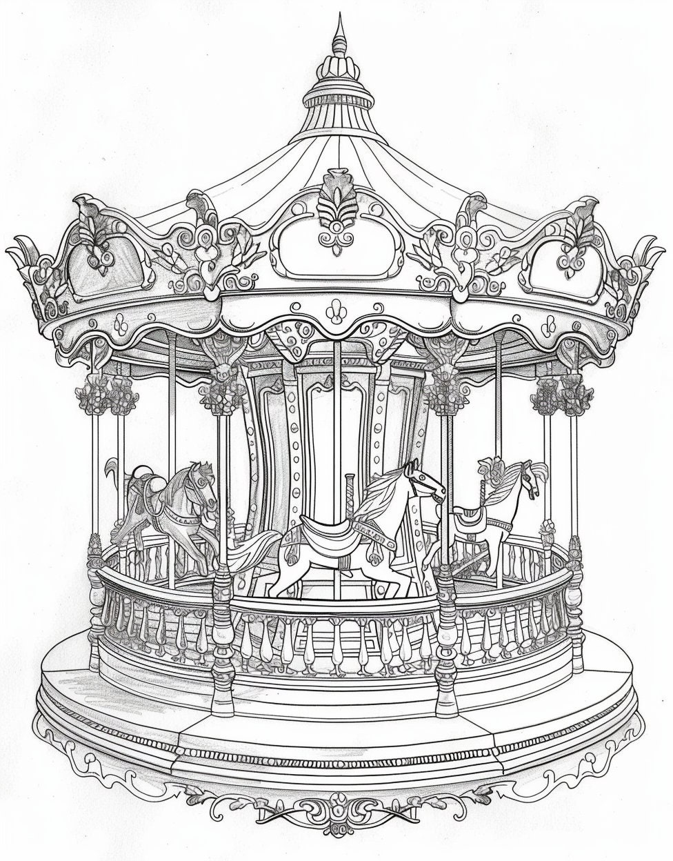 Carousel Coloring Book 20 Horse Carousel Coloring Pages Instant ...