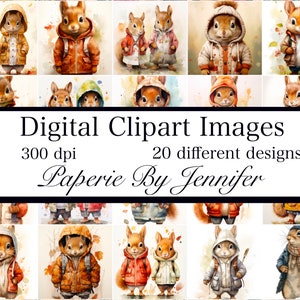 20 dessins de clipart écureuils Images d'écureuils Téléchargement instantané imprimable habillé des cliparts écureuils en vêtements Images Clipart d'art animalier