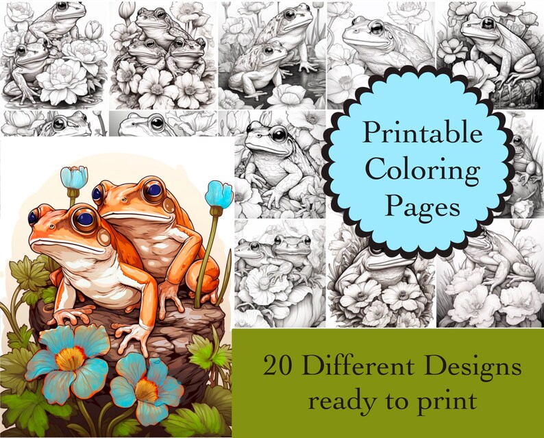 Frogs Coloring Book 20 Frog Coloring Pages Instant Download Frogs ...