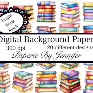Bright Book Stacks Clipart 20 Designs Book Images Instant Download Printable Library Books Clipart Book Lover Images for Book Clubs