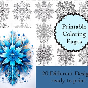 Snowflake Coloring Book 20 Coloring Pages Instant Download Winter Printable Papers 20 Snowflake Images Snowflake Line Art Coloring Images