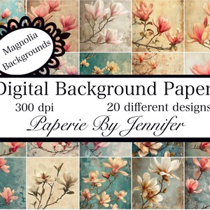 Vintage Magnolia Digital Paper: 20 Printable Background Designs (Digital Download)