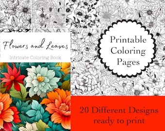 Flower Leaves Coloring Book 20 Flower Leaves Coloring Pages Instant Download Printable Papers Coloring Book Images Flower Leaves Line Art